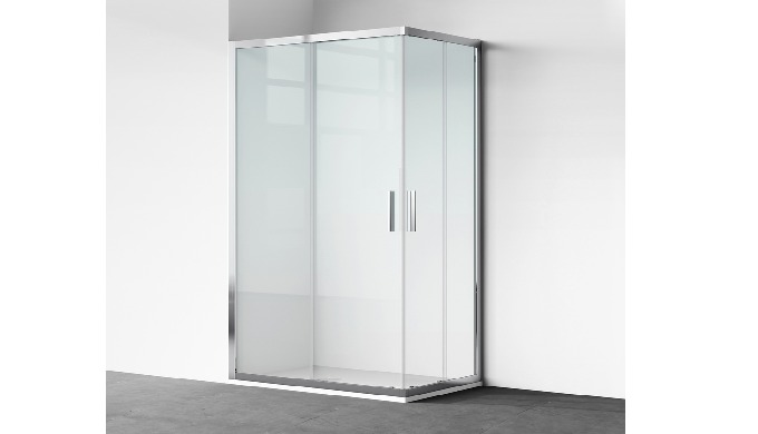 B13 sliding shower enclosure with 6/8mm tempered safety glass (EN 12150). Space-saving sliding mecha...