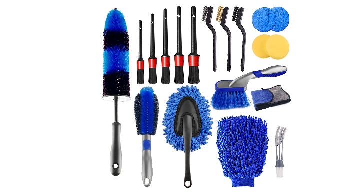 19 pieces of car wash brushes set Material:PP,Nylon,Foam,Microfiber,Brass,Stainless steel With kinds...