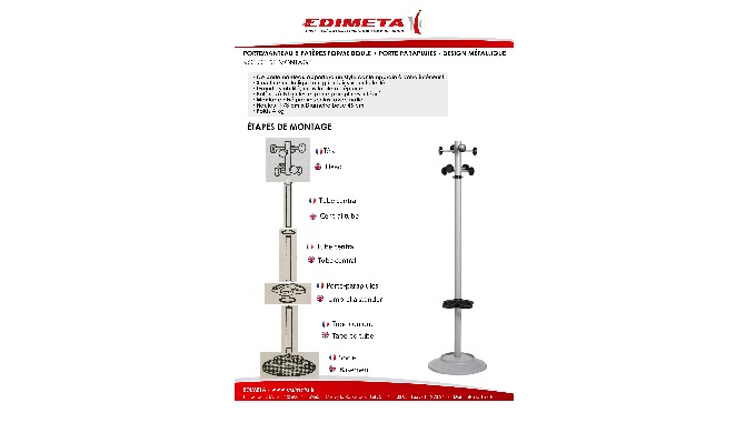NOTICE DE MONTAGE  PORTEMANTEAU 8 PAT&Egrave;RES FORME BOULE + PORTE PARAPLUIES - DESIGN M&Eacute;TALLIQUE 215807