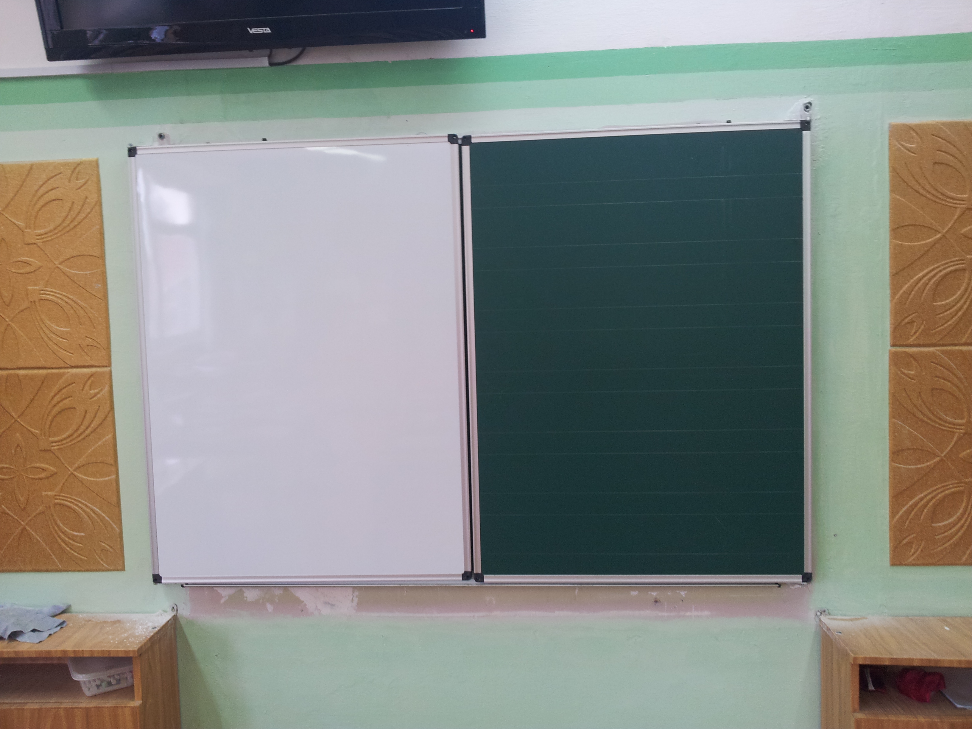 Tabla scolara magnetica TRIPTICA Verde/alb