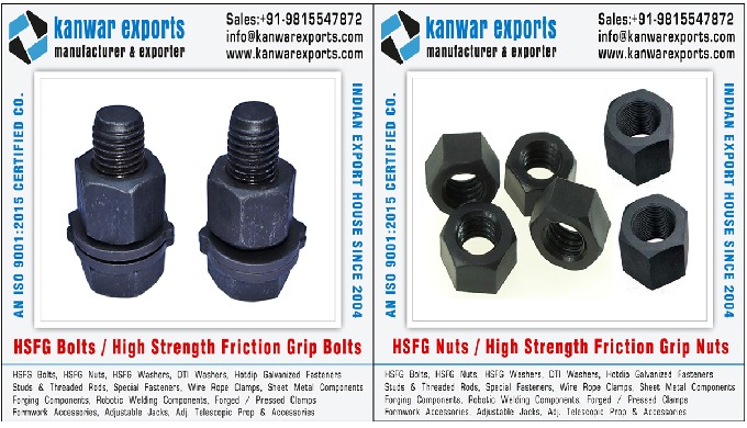 HSFG Bolts, HSFG Nuts, HSFG Washers, High Strength Friction Grip Bolts and Nuts, DTI Washers, Plain ...