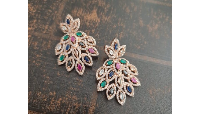 These American Diamond multi color rose gold plated earrings would be a great addition to any outfit...