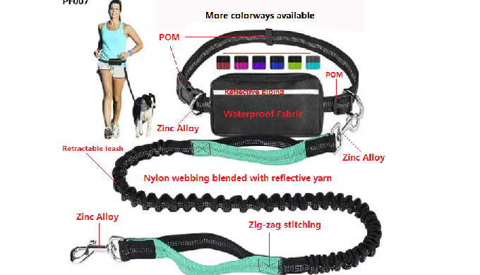 Suitable for outdoor use. Retractable leash design with YKK nylon zipper pouch. Reflective yarn blen...