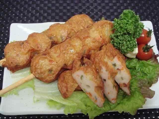 This is a traditional Japanese fish cake made of fresh fish meat has been minced and seasoned. Skewe...