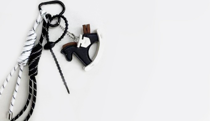 A vintage-inspired keyring featuring a rocking horse charm, chocolate bar detail, and strap accents....