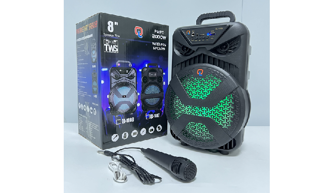 喇叭：8*1/功放：3.7V FM USB TF卡 AUX MIC 蓝牙 Type-C充电//效果：喇叭带灯/电池1200MAH，配件：充电线,有线咪 外包G.W:13.8KG 外包N.W:12.5K...