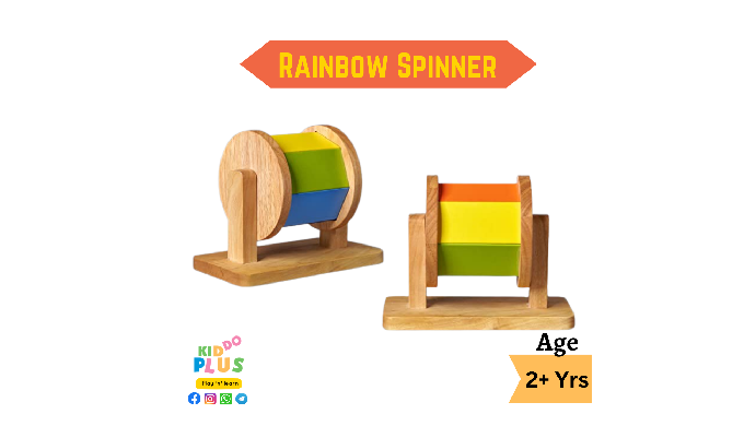 Montessori based Spinning Rainbow Wheel to encourage baby to whirl it leading to use arms and teachi...