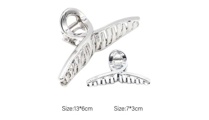 Silver acrylic hair claw clips (large & small), mixed color acrylic curved claw clips, and wave ...