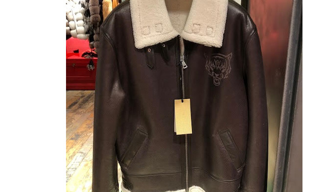 brown male Shearling furry jacket