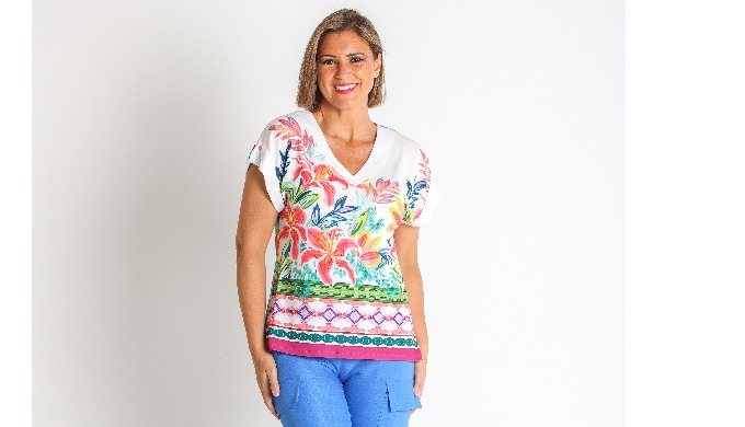 Camiseta en tejido de punto elástico estampado