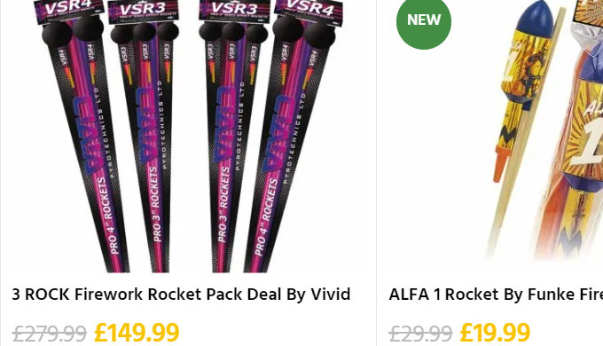 Here you will find the largest range of single firework rockets to rocket packs in the UK. We have b...