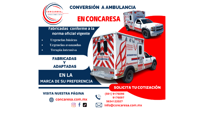 Nuestras ambulancias son fabricadas con la calidad y conforme a la norma oficial vigente NOM-034-SSA...
