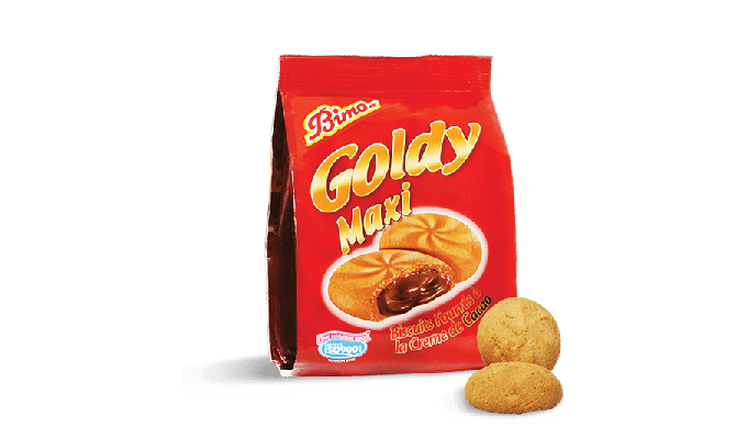 Goldy Maxi Biscuit fourée à la créme de cacao Bimo vous présente ce délicieux encas fourré à la crèm...