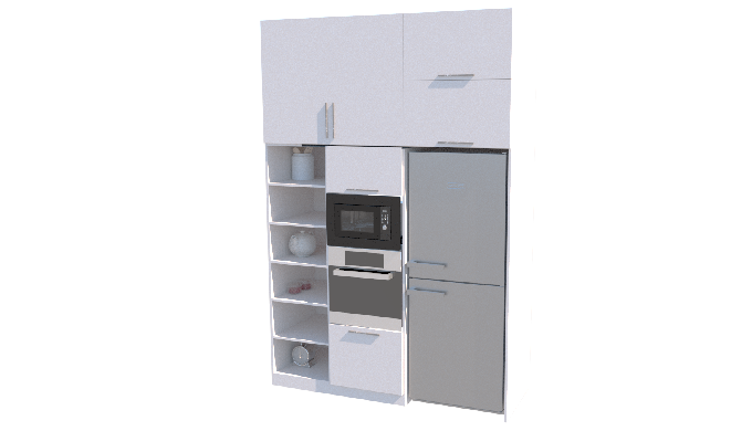 Meuble de rangement avec colonne four et micro-ondes et réfrigirateur encastré. Pour toute demande o...