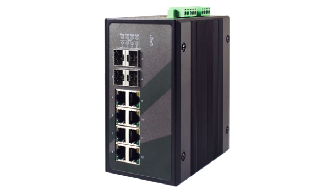 12-Port IEC 61850-3 certified Managed Gigabit switch with 4 SFP slots, IEEE1588v2 End-to-End Transpa...