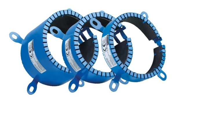 Collarín intumescente Collarines para sellado de paso de tuberías combustibles compuesto de una carc...