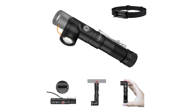 TUNENGE T21 90 degree flashlight can be used as a headlamp and handheld lighting T21 is a lightweigh...