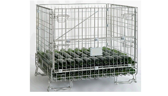 1. Strong wire formed construction 2. Collapsible, folds flat to save space 3. Stackable 4. Drop gat...