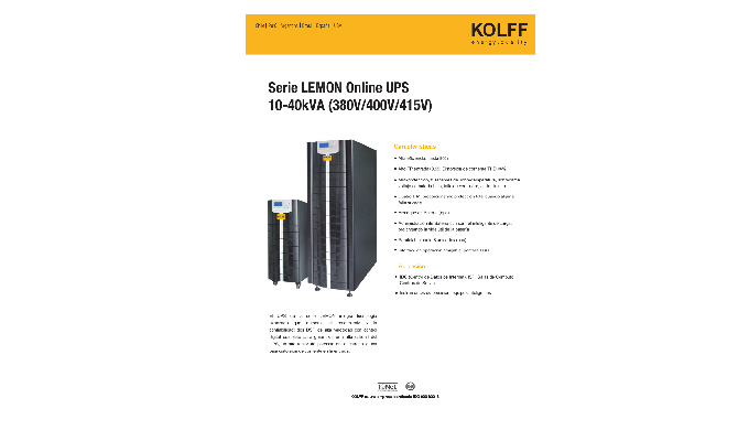 El UPS de la serie LEMON integra tecnología avanzada que aumenta el rendimiento y la confiabilidad: ...