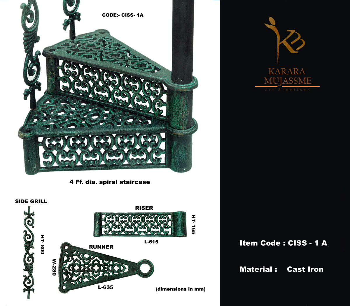 Cast Iron spiral staircase in various sizes.