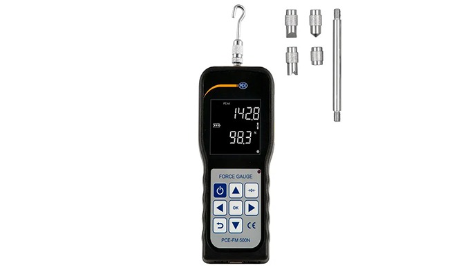 El dinamómetro PCE-FM 500N es un medidor de fuerza preciso controlado por un microprocesador para me...