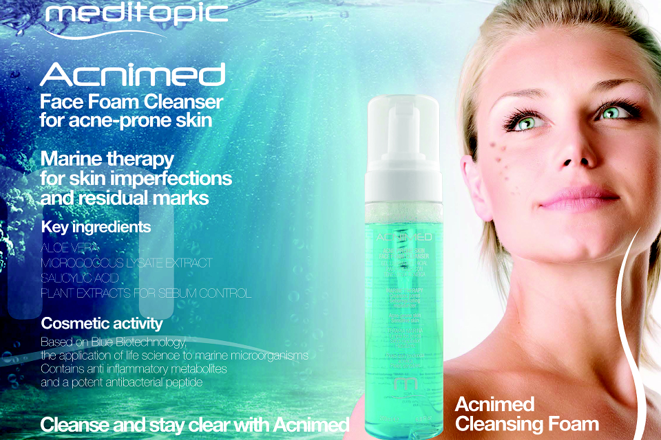 Limpiador de espuma facial para pieles propensas al acné. Terapia marina para imperfecciones de la p...