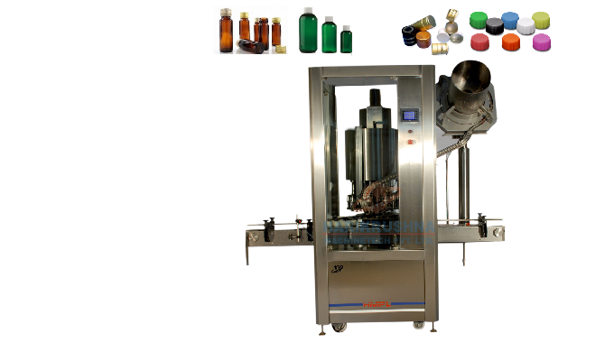 The Automatic Bottle Cap Sealing machine consists of the main structure, product transmission belt w...