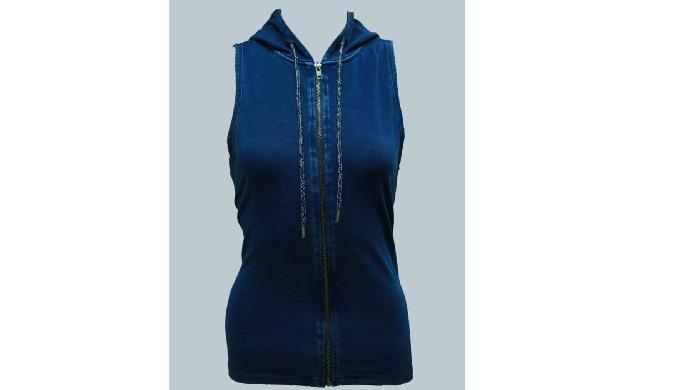 Hoodie with Sleeve/Sleevless, Full open Zipper, 85% Cotton, 15% Poly, Fabric: Denim, 200 - 240 GSM, ...