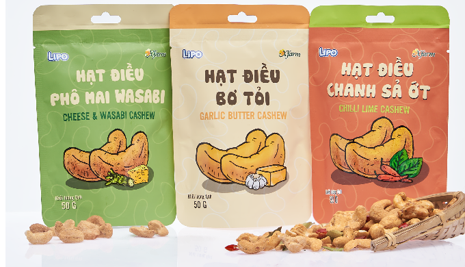 Lipo garlic butter cashew Lipo wasabi chees cashew Lipo chili lime cashew