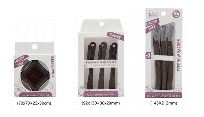 A beauty and pedicure care line made with eco-friendly coconut fiber and wheat straw materials. Incl...
