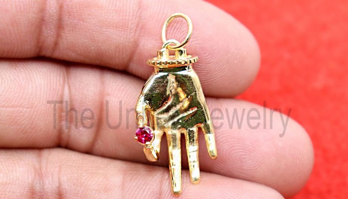925 Sterling Silver Figa Hand Pendant Jewelry, Silver Charms, Gemstone Figa Pendant Jewelry, Ruby Fi...