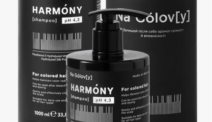 Шампунь для фарбованого волосся Harmony ТМ «Na Gólov[y]» дбайливо й ефективно очищує шкіру голови та...
