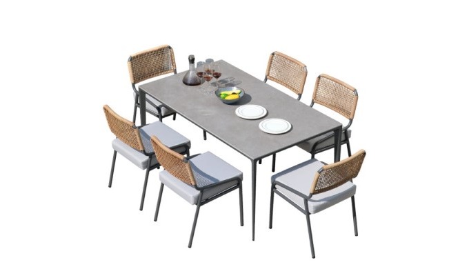 CZ016 6+1pcs Garden Dining Set with stylish high quality rope weaving chairs, designed for comfort d...