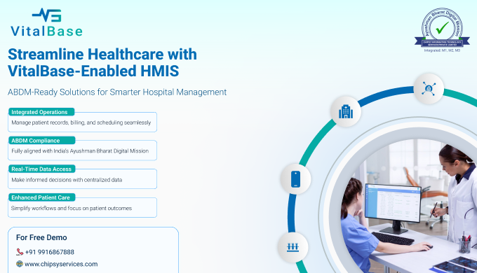 VitalBase is an ABDM-enabled Hospital Management Information System (HMIS) designed to streamline ho...