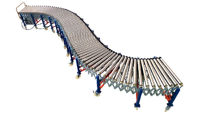 Power V-ribbed belt telescopic conveyor Equipped with 50 diameter 201 rollers, 4 inch universal cast...