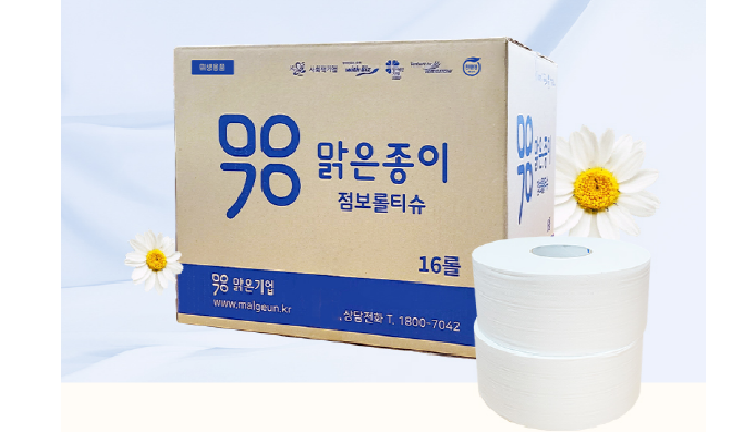 Malgeun INC's jumbo roll toilet paper has a clean cut surface and generates less dust. Made of durab...