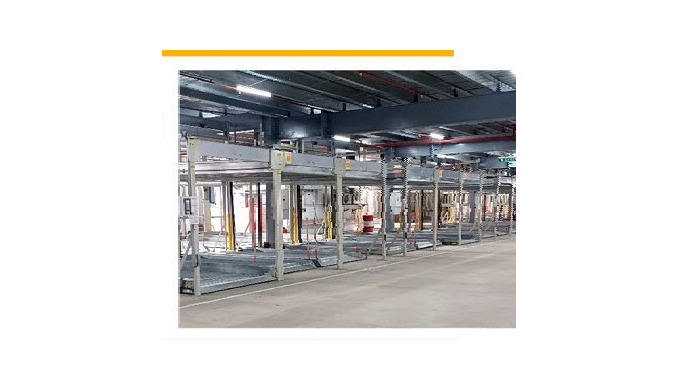 A smart design for two levels without pit independent parking facility. Entrance level platforms mov...