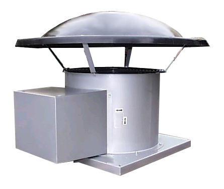 Ventilateur axial de toiture HE-HD avec embase et dôme. Entraînement par poulies courroies avec mote...