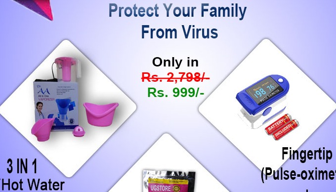 Health Pack for family Protection 3 in 1 Vaporizer Fingertip Pulse Oximeter Virus Protection Card