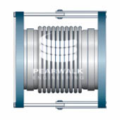 Expansion joints that permit angular rotation in a single plane, restraining thrust from internal pr...