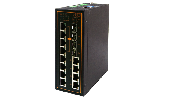 12-Port Industrial Managed Fast-Ethernet PoE Switch with Gigabit Uplinks, Profinet certified, DIN-Ra...