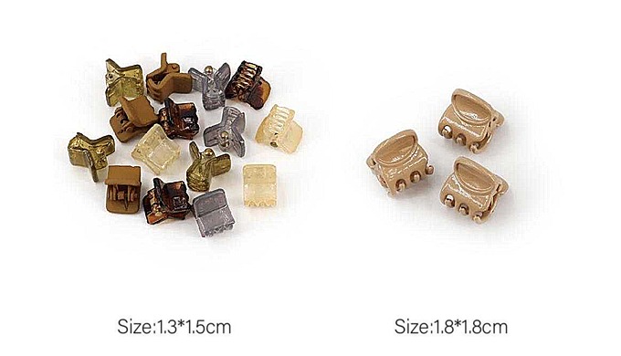 A set of mini hair claws in various small designs, perfect for securing bangs or sections of hair. L...