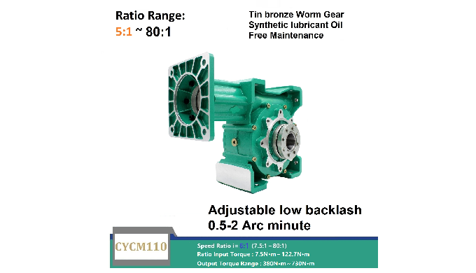 CHENYUE Adjustable Backlash High Precision 0.5-2 Arcminute Worm Gearbox CYCM110 Free Maintenance Output Way: C1/C2