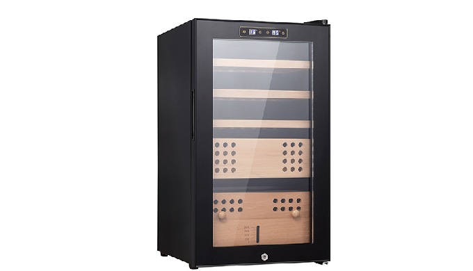 1.Net Capacity: 70L(300 cigars) 2.Shelves: Cedar wooden shelves 3.Voltage/Frequency: 110V-240V/50Hz,...