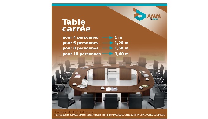 Table carrée disponible en différentes dimensions.