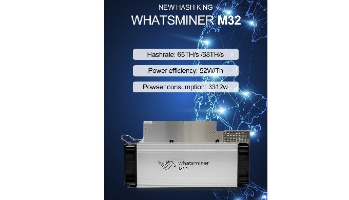 WhatsMiner M32-62T Model Whatsminer M32 from MicroBT mining SHA-256 algorithm with a maximum hashrat...