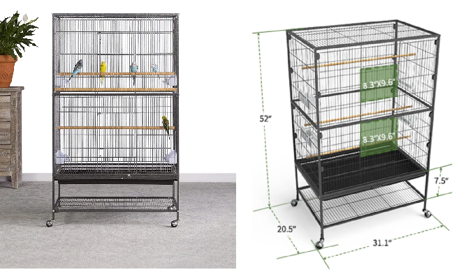 [SOLID AND DURABLE MATERIAL] - Bird cage is made from thick, wrought iron. The sturdy metal frame co...