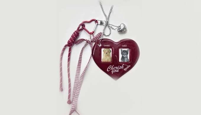 Cherish your pet with this heart-shaped keyring featuring dog and cat prints. Accented with a check ...