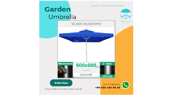500x600 cm square Ø100 mm Silver aluminum body, acrylic fabric, telescopic system cafe garden umbrel...