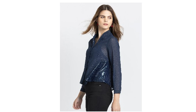 Button down sequin party top comes with a cami. Resembling constellations in the night sky, the sequ...